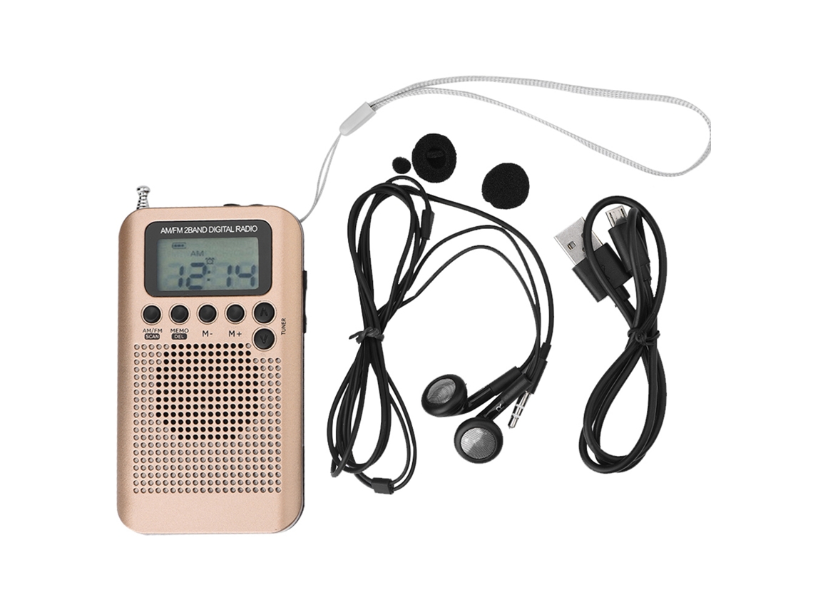 Rádio Digital Portátil De Bolso Am/fm 2 Bandas Com Tela Lcd E Fones De Ouvido