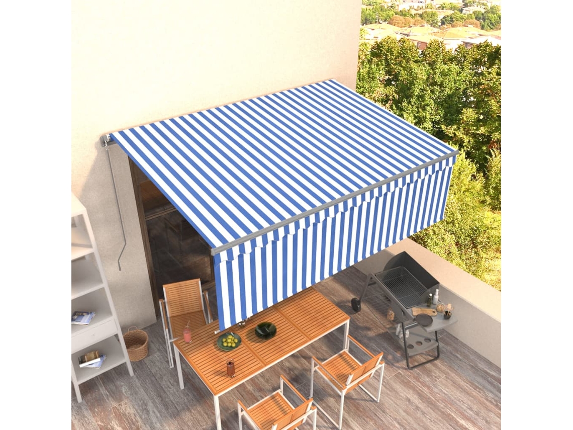 Vidaxl Toldo Retrátil Manual Com Estore 4x3 M Azul E Branco
