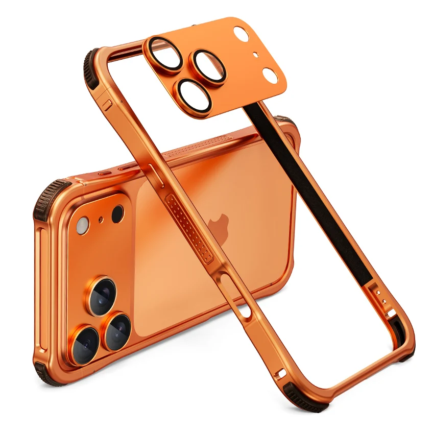Capa Para Iphone 17 Pro (laranja) Com Proteção De Lente Em Liga Metálica E Moldura Em Liga De Alumínio.