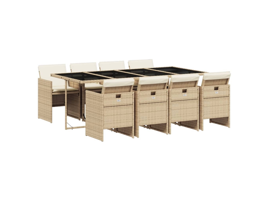 Conjunto de 9 Jantar para Jardim com Almofadões Vime Pe Bege MAISON EXCLUSIVE