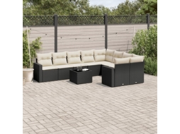Vidaxl 10 Pcs Conjunto Sofás De Jardim C/ Almofadões Vime Pe Preto