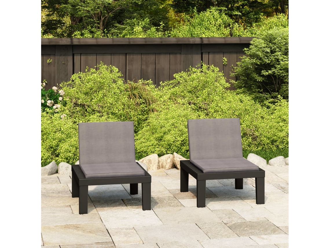 Vidaxl Cadeiras De Jardim Com Almofadões 2 Pcs Plástico Cinzento