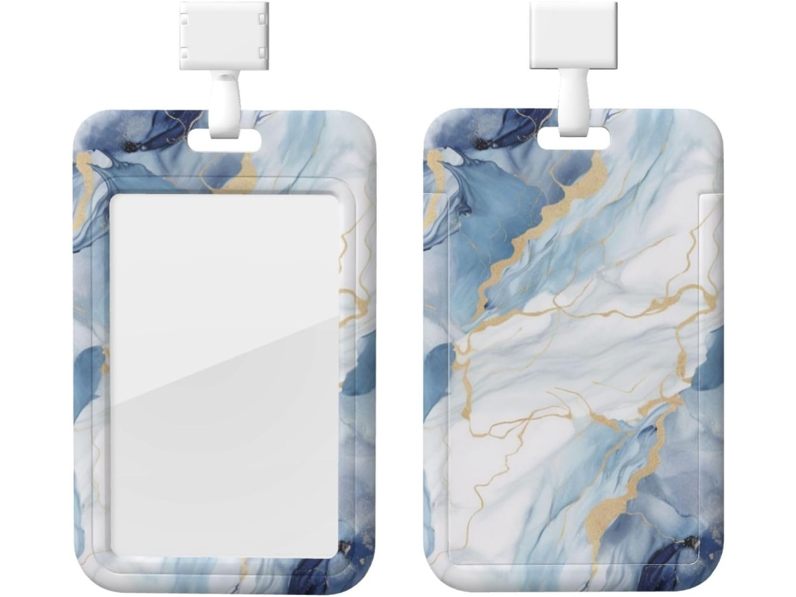 Suporte para Crachá com Cordão, Suporte para Crachá em Plástico Impermeável, Suporte para Crachá em Mármore Branco, Azul, Retrátil Vertical