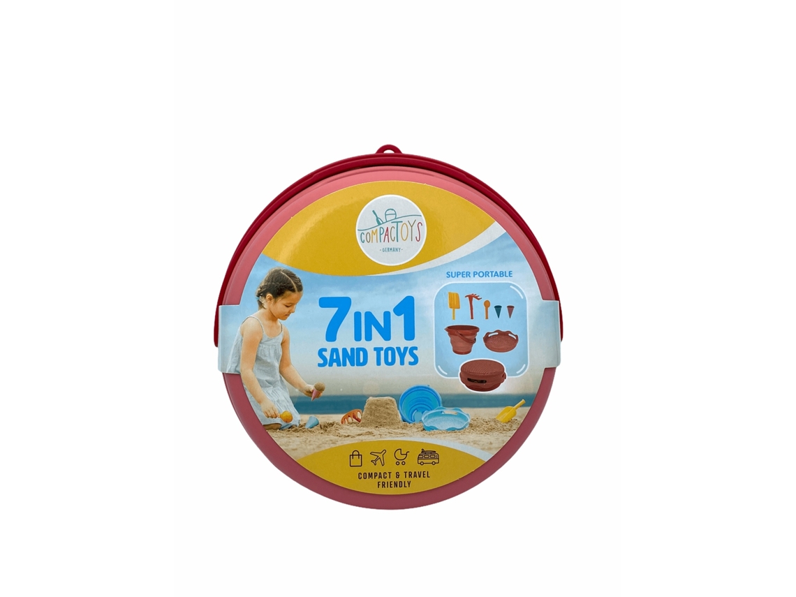 Balde De Praia Compactoys Com Brinquedos Areia 7 Em 1, Vermelho -aquaforge