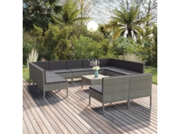 12 Pcs Conjunto Lounge De Jardim C/ Almofadões Vime Pe Cinza Dkd Home Decor