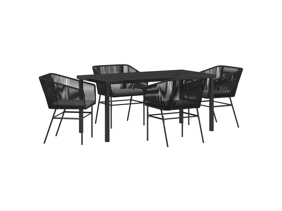 Conjunto 5 De Jantar De Jardim Com Vidaxl E Almofadas Em Rattan Polipropileno Preto