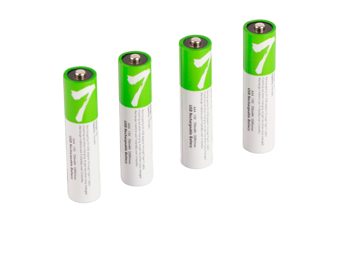 4 pilhas recarregáveis AAA de 750mAh com cabo de carga USB (S/MARCA)