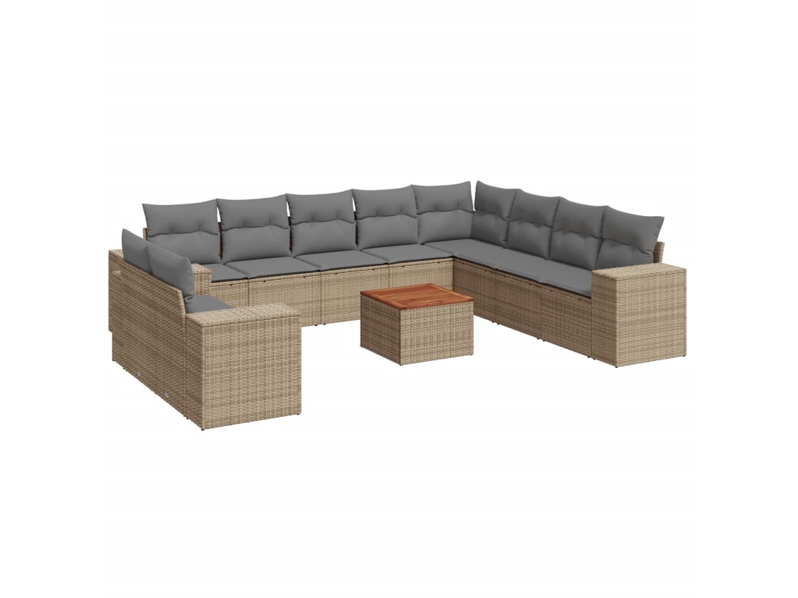 Conjunto de 11 Sofás de Jardim com Almofadões Vime Pe Bege MAISON EXCLUSIVE