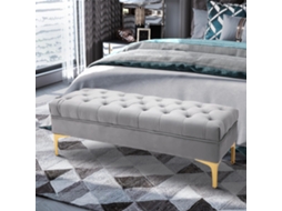 Banco De Cama E Sapateira Com Pernas Altas Em Veludo Cinza Claro 118x45x42cm Para Quarto E Corredor Liptaptyn