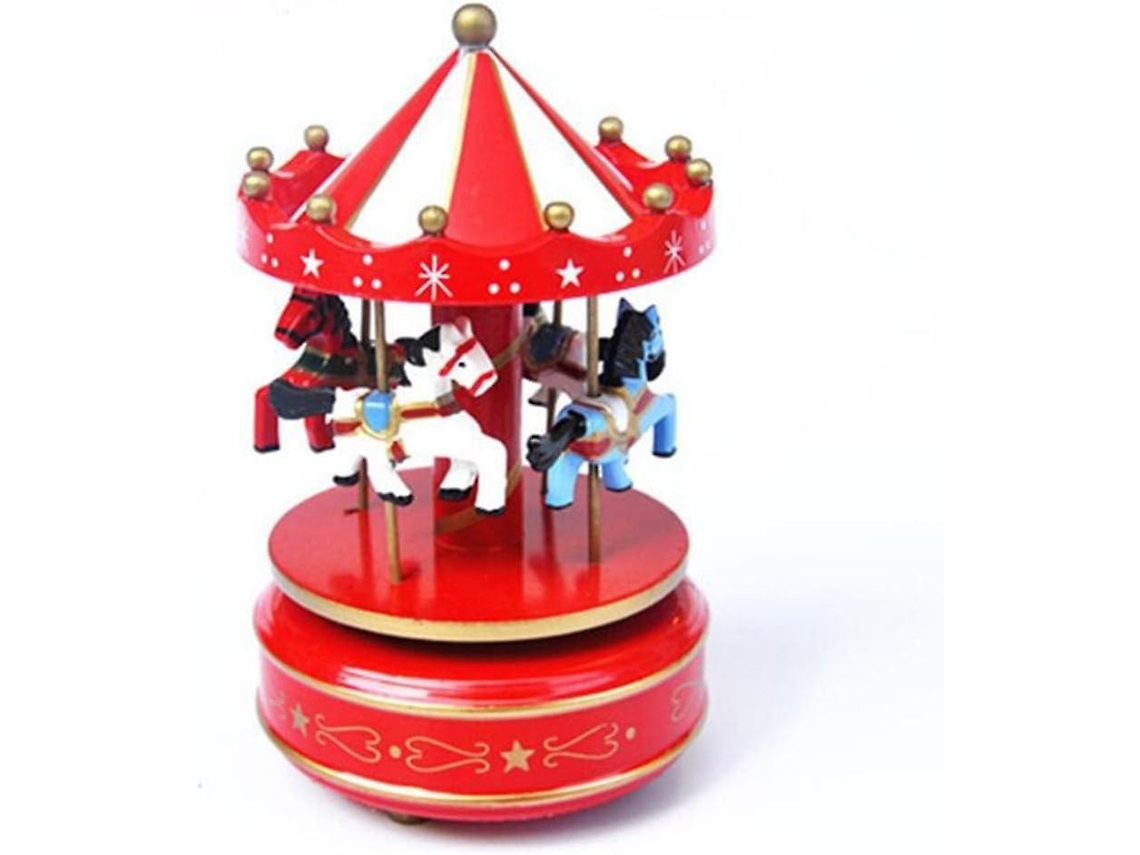Caixa de Música Carrossel em Madeira com 7 Cavalos, Brinquedo Sky Castle para Natal e Aniversário AQUAFORGE