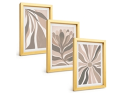 Composição De Quadros Padrões Abstratos De Plantas Espelharte (3 Peças 20x30 Cm)