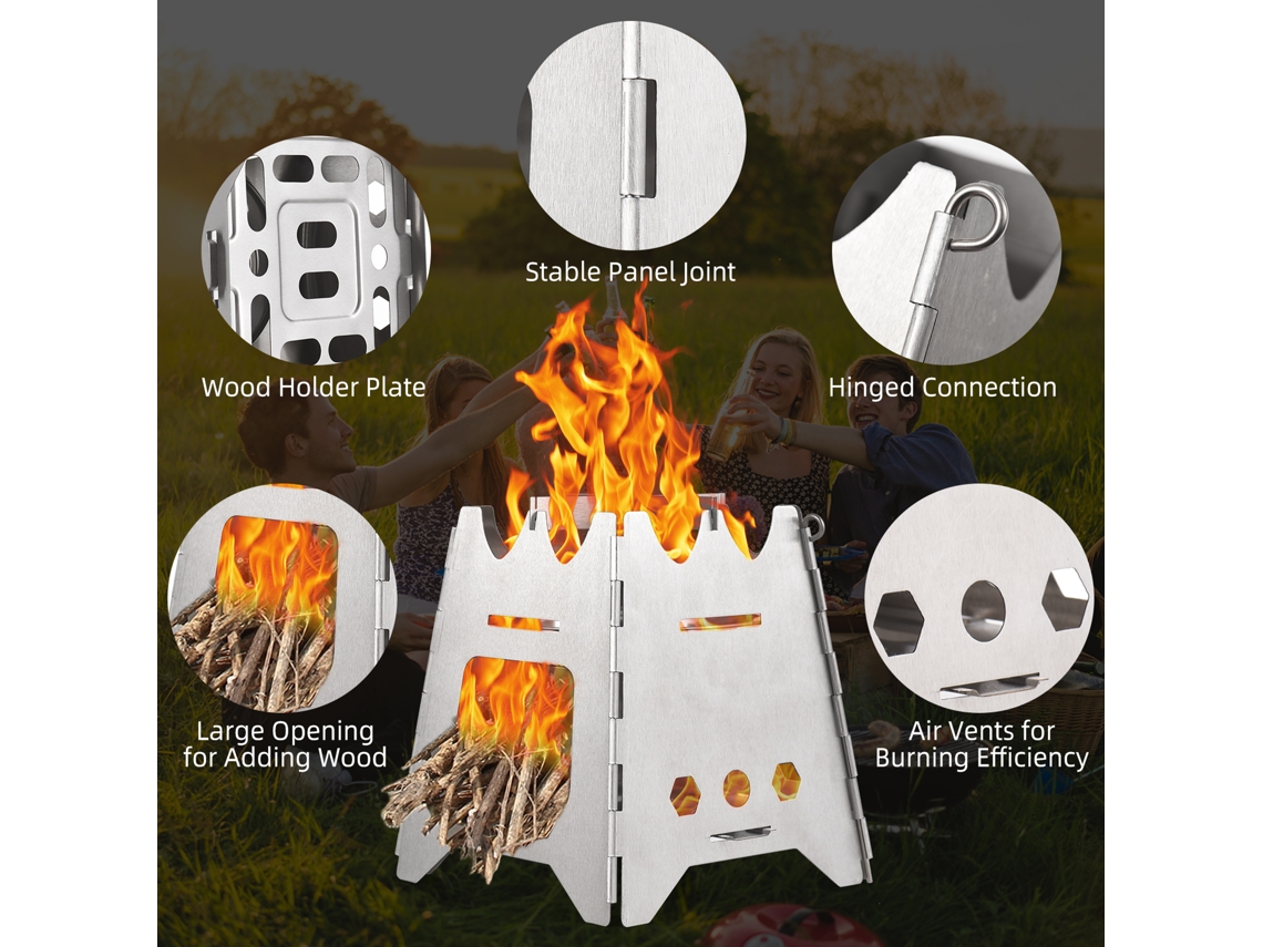 Estufa Portátil de Camping a Lenha Inoxidável