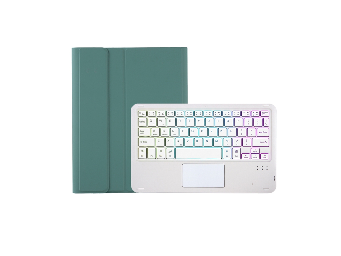 Lurelia Capa Com Teclado Bluetooth Para Ipad 10.2 Teclado Com Retroiluminação Gradiente Com Touchpad, Layout Pt, Verde Escuro E Branco