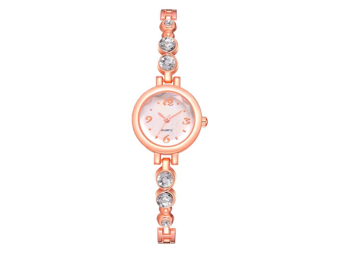 Relógio Feminino de Quartzo com Pulseira Bangle Strass Elegante Rose Gold+branco