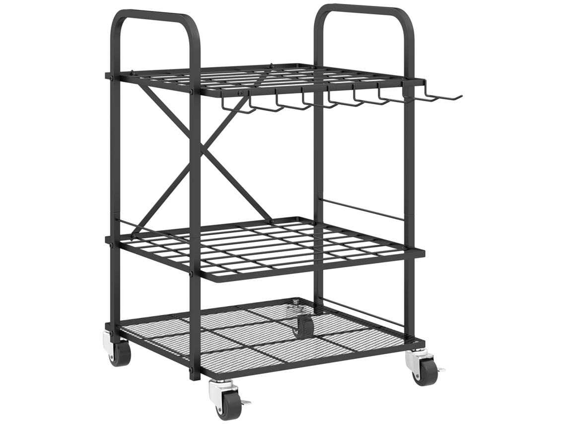 Organizador De Ferramentas De Jardim, 40 Compartimentos, Suporte De 2 Níveis Com Rodas, 57 X 48 X 70 Cm, Preto