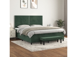 Cama Com Molas/colchão 180x200 Cm Veludo Verde-escuro