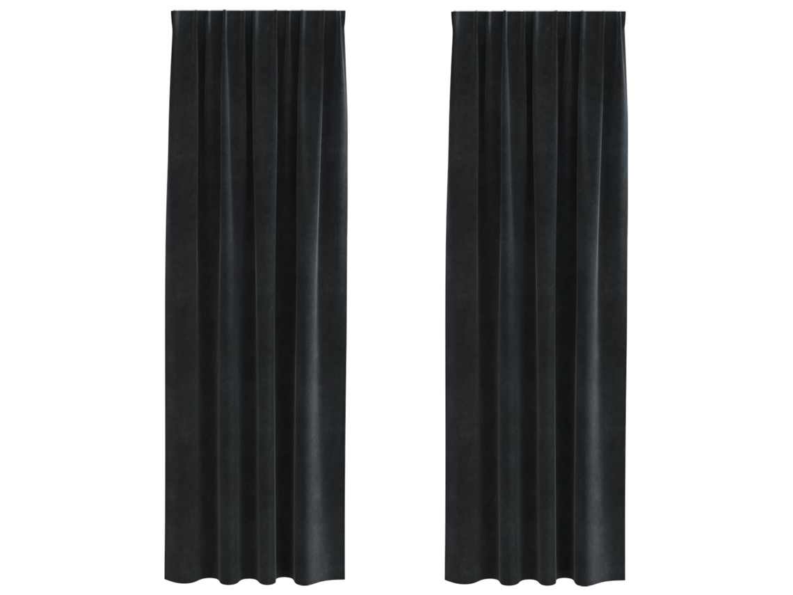 Conjunto 2 Cortinas Opacas Vidaxl Preto Veludo (140 X 225 Cm)