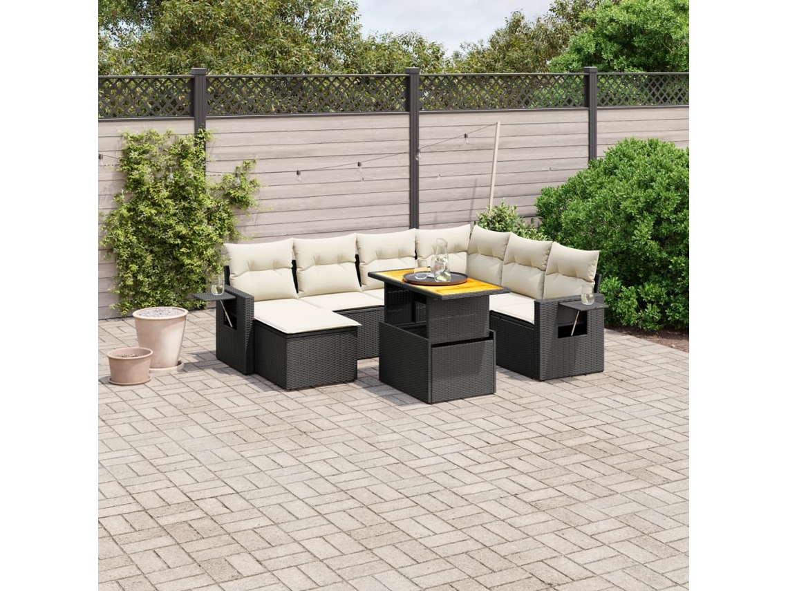 Vidaxl 8 Pcs Conjunto Sofás De Jardim Com Almofadões Vime Pe Preto