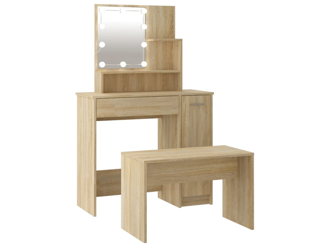 Conjunto de toucador com led VIDAXL Marrom Madeira processada (86.5x35x136 cm )