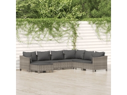 Conjunto 7 Peças Lounge De Jardim C/ Almofadões Vime Pe Cinza Dkd Home Decor