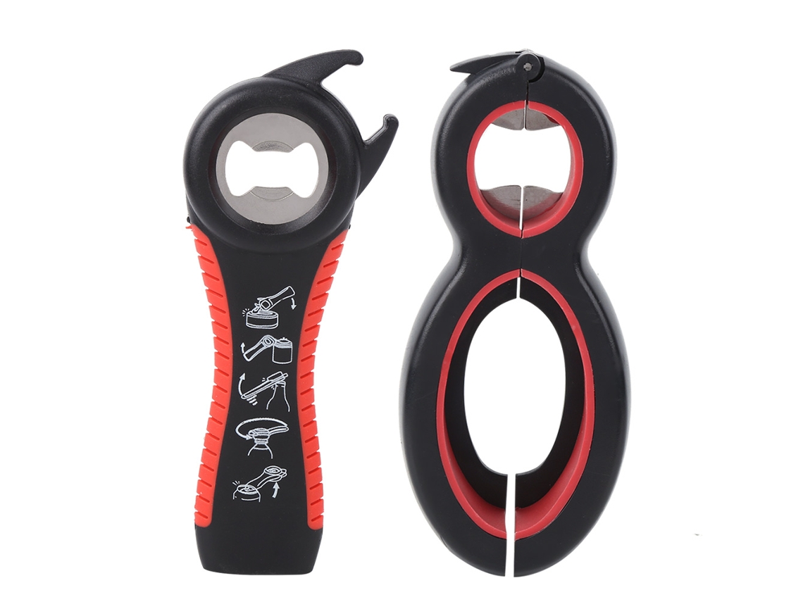 Kit Multifuncional 5 Em 1 Abertura De Garrafas E Latas Preto E Vermelho
