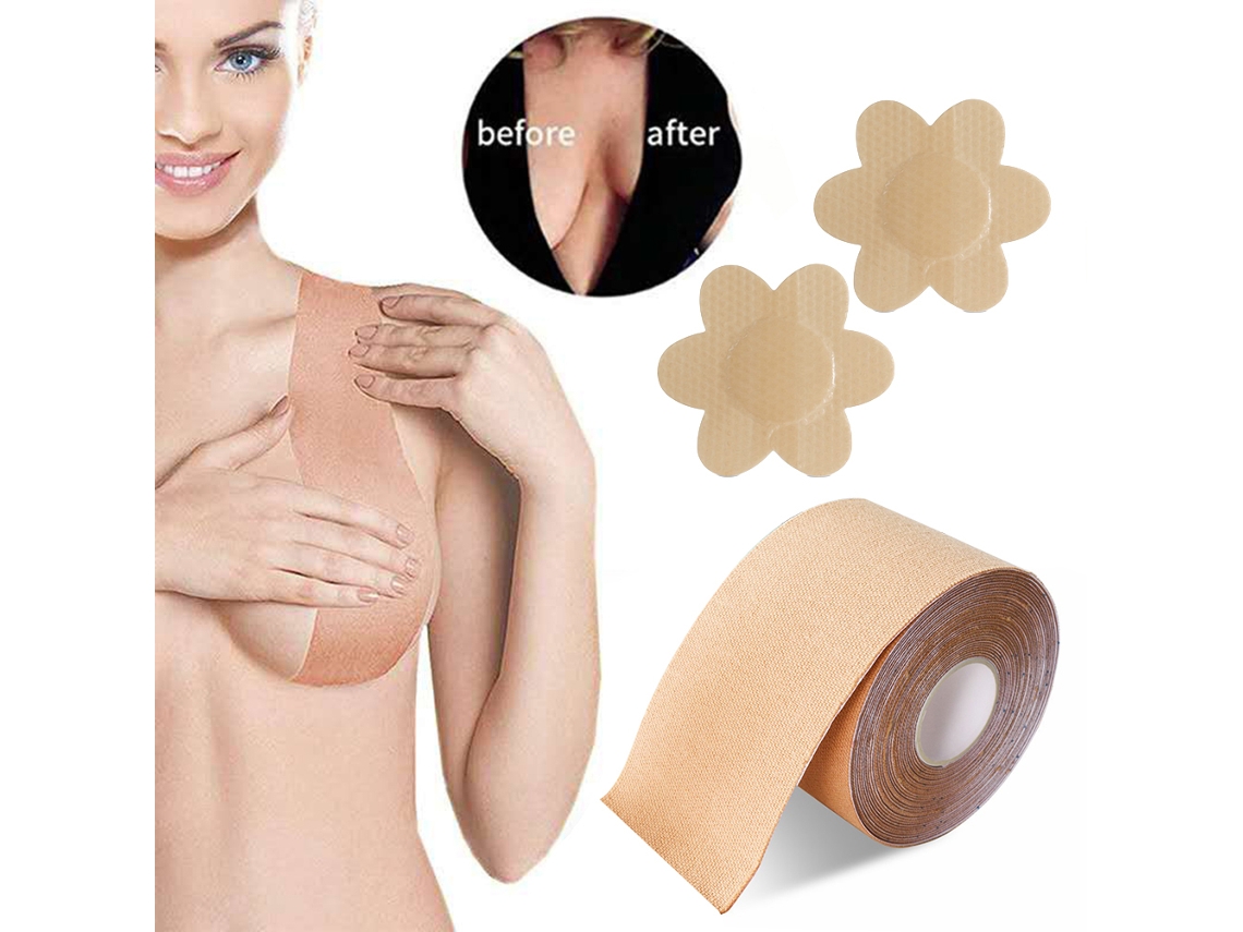 Fita De Peito Com Capa Para Mamilo Adesiva E Apoio Push Up - 5cm X 5m