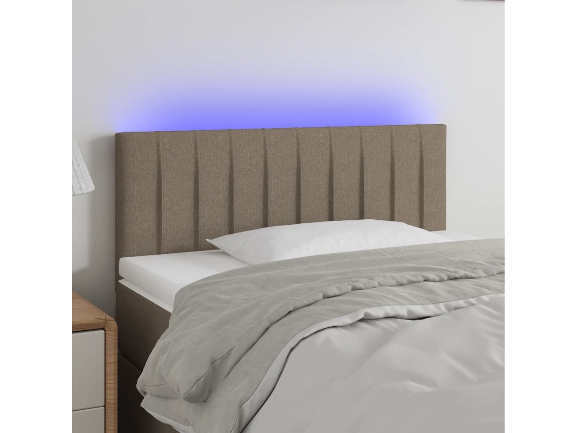 Vidaxl Cabeceira Cama Luzes Led Tecido 100x5x78/88cm Cinza-acastanhado