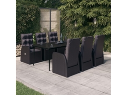 Vidaxl 7 Pcs Conjunto De Jantar Para Jardim Com Almofadões Preto
