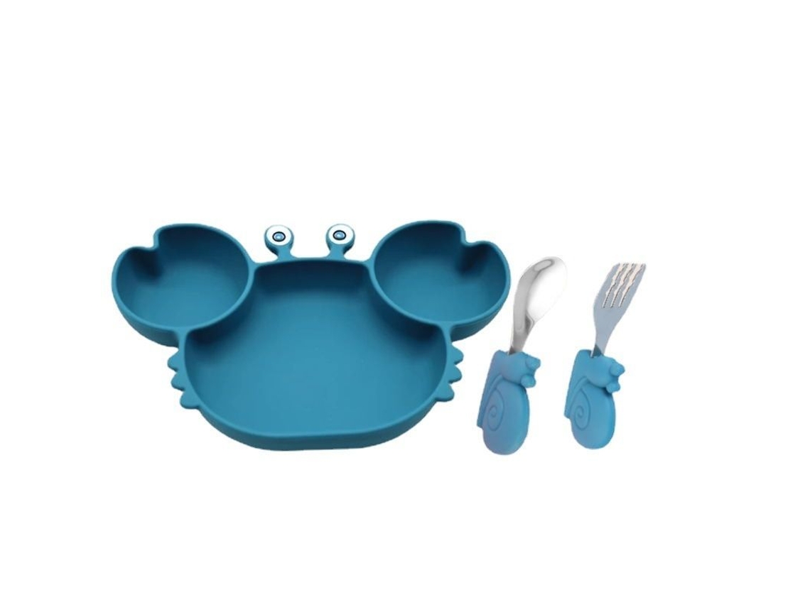 Plato Dividido Para Bebé Com Ventosa Cangrejo, Cubiertos Silicona Niño, Plato Silicona Toddler 2025