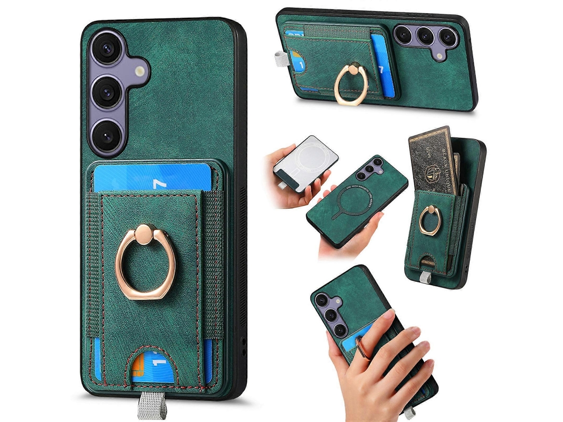 Capa De Couro Para Celular Com Bolsa Magnética Retrô E Divisória Para Cartão