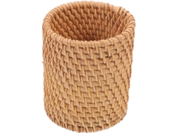 Organizador de lápis Nuobesty em rattan resistente, grande capacidade, para mesa, com detalhes finamente trabalhados.