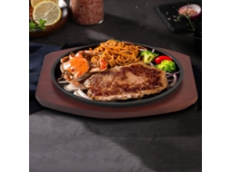 Grelha de Ferro Fundido com Fundo de Madeira, Adequada para Grelhar Carnes e Frutos do Mar em Casa Ou em um Restaurante. MDUG (19 Cm)