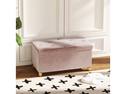 Banco De Armazenamento Dobrável Para Pé De Cama, Capacidade 67 L, Carga Máxima 120 Kg, Com Tampa – 76l × 38p × 38a Cm, Rosa.