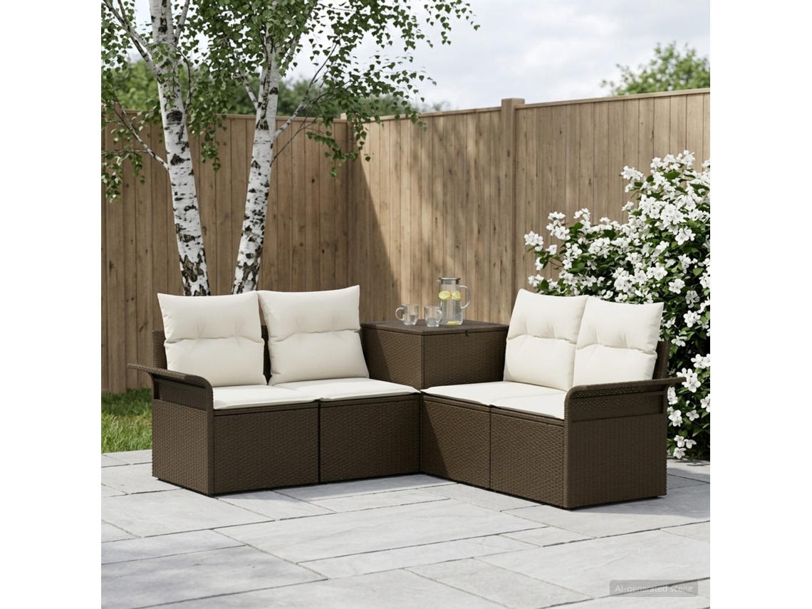 Vidaxl Conjunto De Sofás 5 Unid. Marrom E Branco Creme