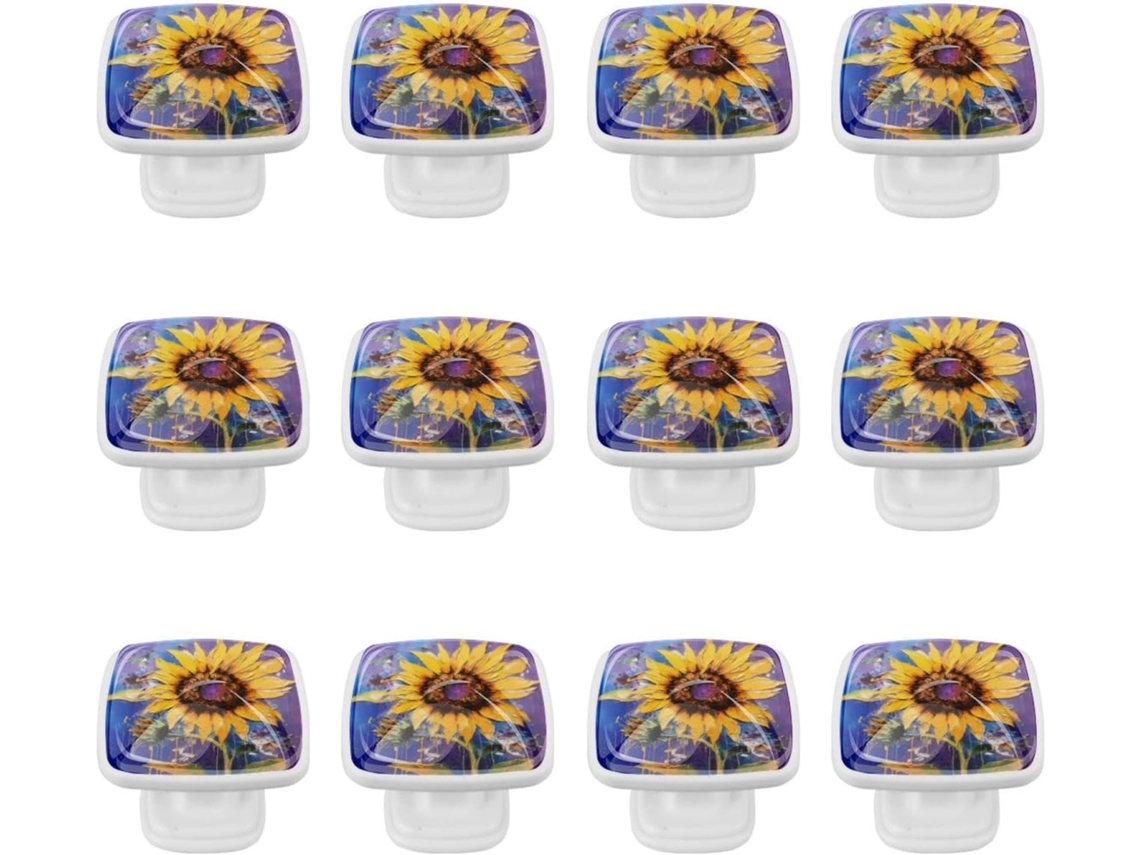 Puxadores Quadrados Para Armários De Cozinha, Gavetas E Cômodas, 12 Peças, Estilo Aquarela Com Girassol, Puxadores Para