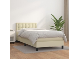 Vidaxl Cama Com Molas/colchão 90x200 Cm Couro Artificial Cor Creme