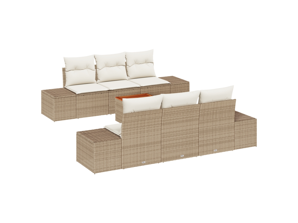 Conjunto 7 Móveis Para Exterior Vidaxl Bege Vime Pe (239 X 62 X 69 Cm)