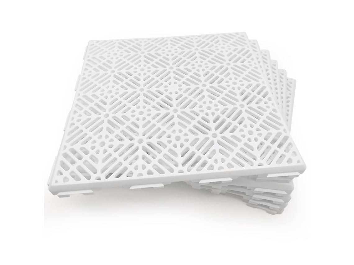 Pack 12 Estrados 30x30x1,5cm Auto ventilados para Piscinas, Campismo, Duches, Balneários, Zonas Húmidas, Canis, Depósitos ANTIHUMEDADES (≈1m² Branco)