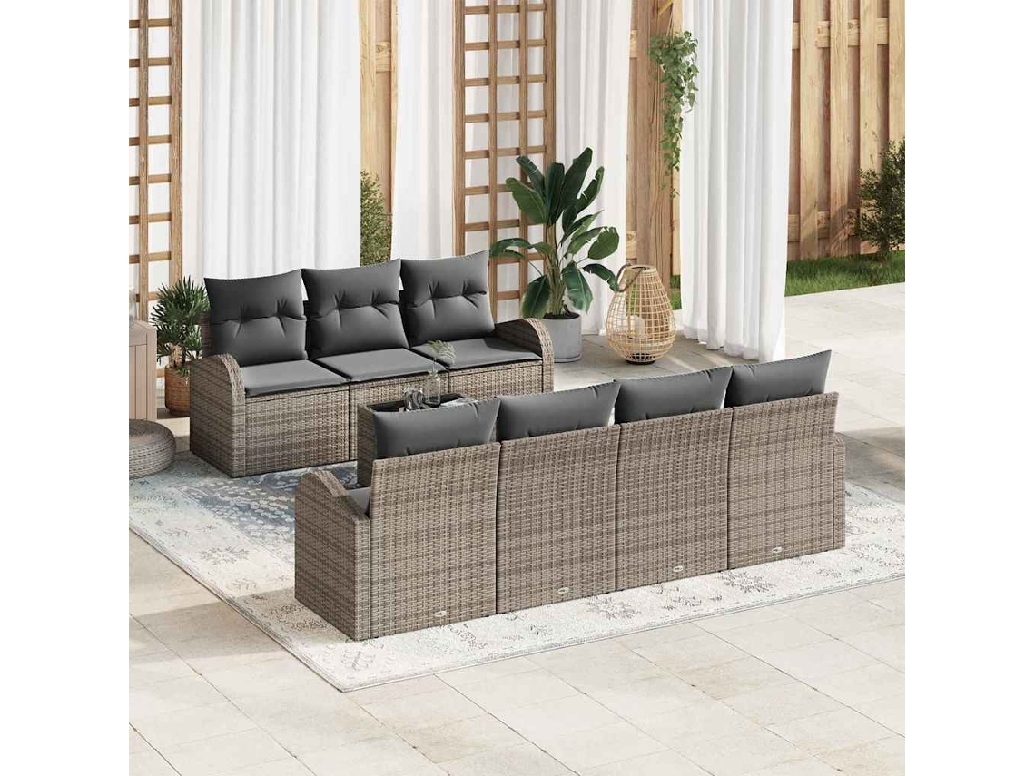 Vidaxl Conjunto De Sofá De Jardim 8 Unid. Cinzeto Vime Pe