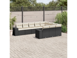 Vidaxl 10 Pcs Conjunto Sofás De Jardim C/ Almofadões Vime Pe Preto