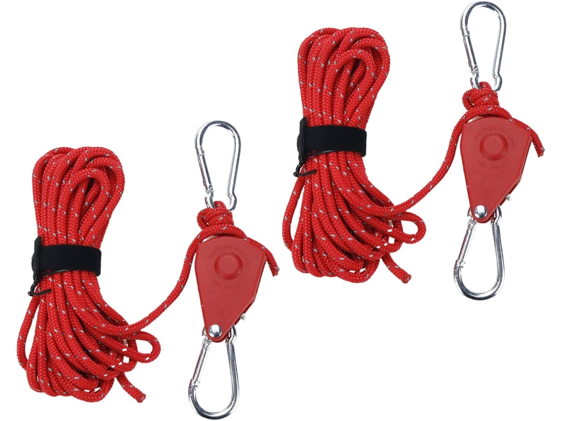 2 Cordas Com Catraca, Corda De Amarração Refletora, Corda Resistente E Portátil Com Polia(vermelha)