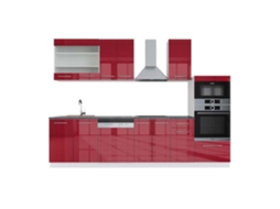 Cozinha Fame-Line, 300 cm com armário alto, PT Antracite, Bordeaux alto brilho/branco, Vicco