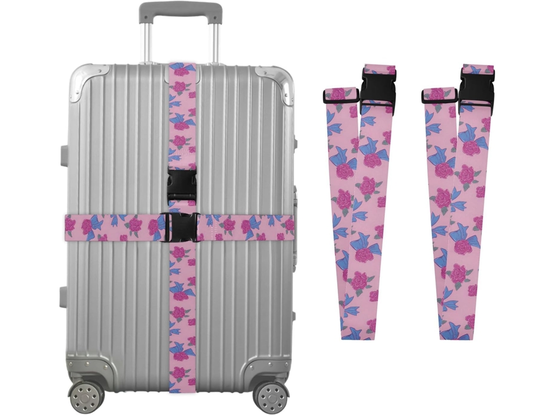 Conjunto De 2 Cintas Bagagem Personalizáveis Com Fivelas E Laço Rosa Para Malas