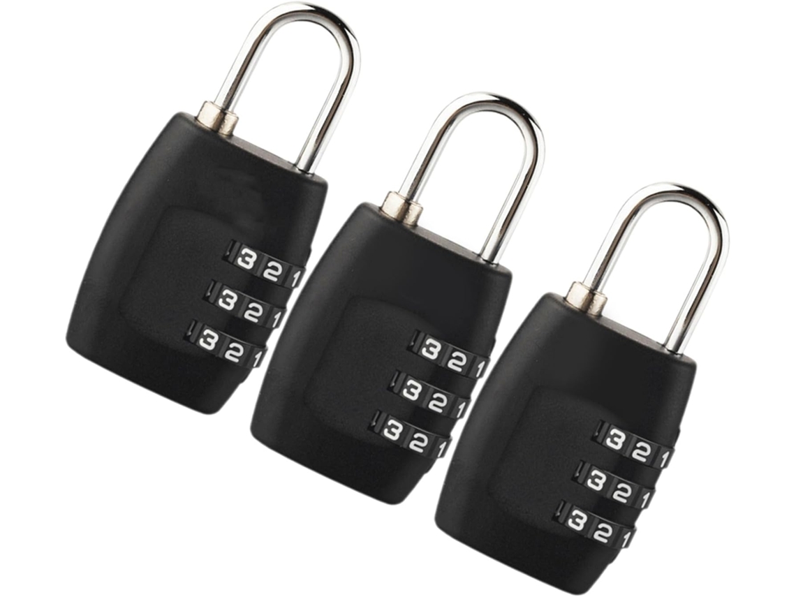Conjunto De 3 Cadeados Collbath Com Combinação Dígitos Para Mochilas E Bolsas, Feitos De Policarbonato E Aço Práticos