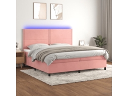 Vidaxl Cama Box Spring C/ Colchão/led 200x200 Cm Veludo Rosa