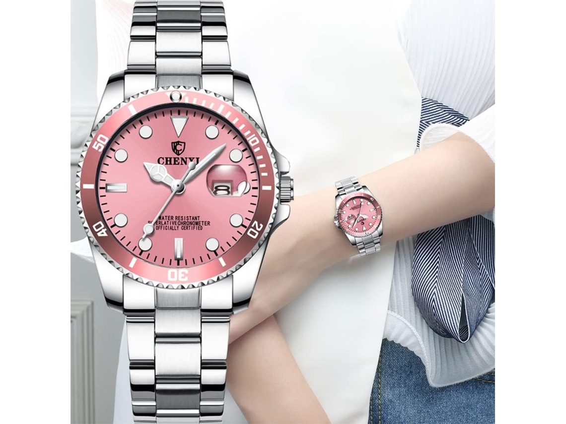 Lurelia Pulseira Para Relógio, Movimento De Quartzo, Analógico, Data/calendário, 30,5mm, 10mm, 16mm, Aço Inoxidável, Abs, Resistente À Água 30m, Rosa