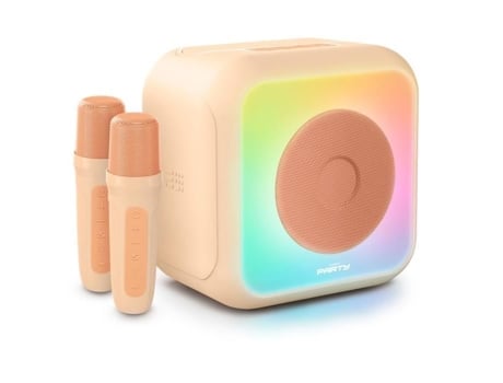 Caixa De Som De Karaokê Iluminada - Bigben - Pêssego - Bluetooth, 30w, 2 Microfones Sem Fio Usb-c, Equalizador, Bateria Li-on