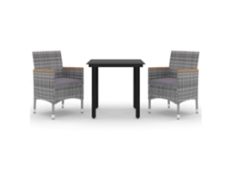 Maison Exclusive - 3 Pcs Conjunto De Jantar P/ Jardim C/ Almofadões Vime Pe/vidro