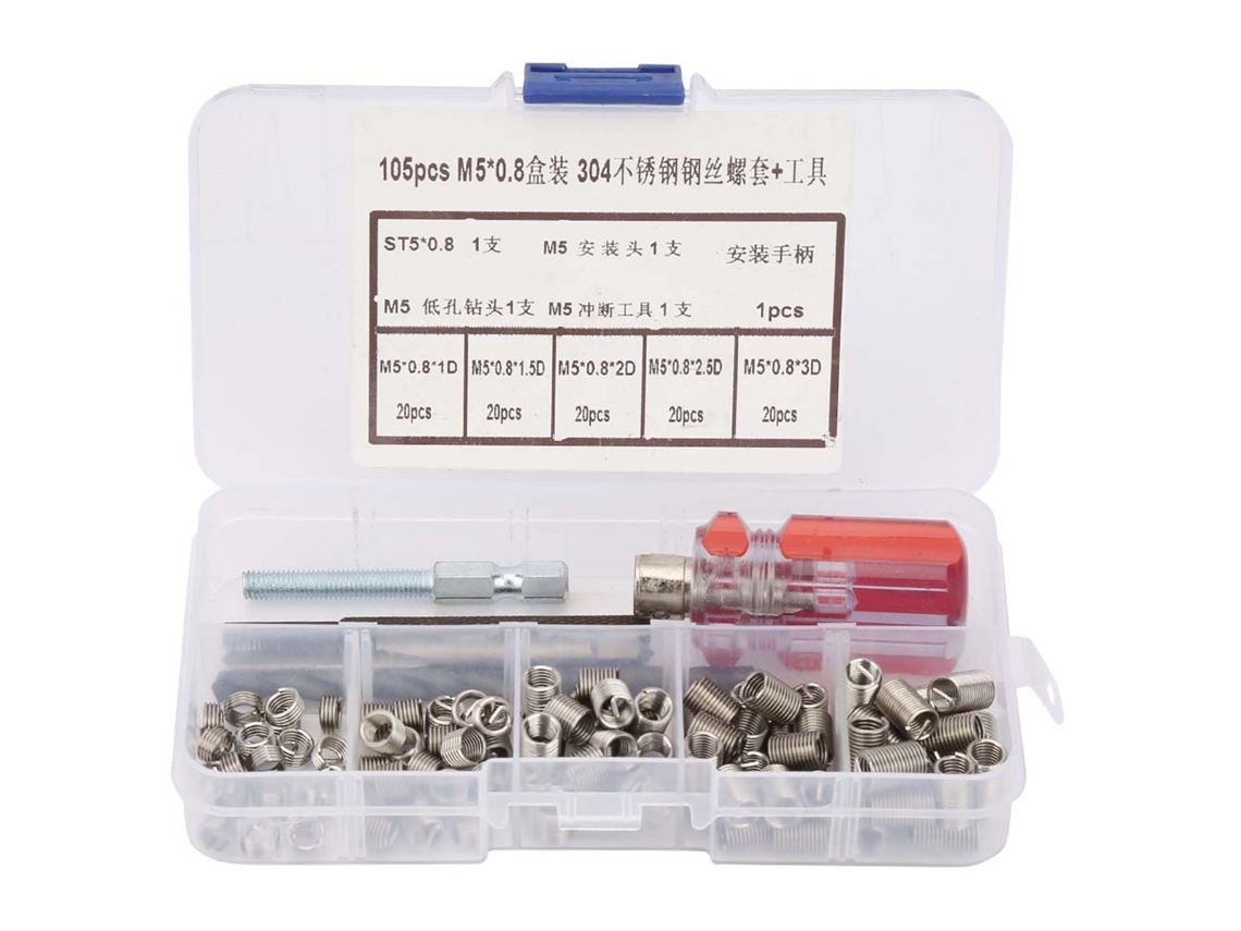 Kit De Reparación De Hilos Com 105 Peças Cabos De Fio De Aço Inoxidável Para Parafusos Insertos M5*0.8