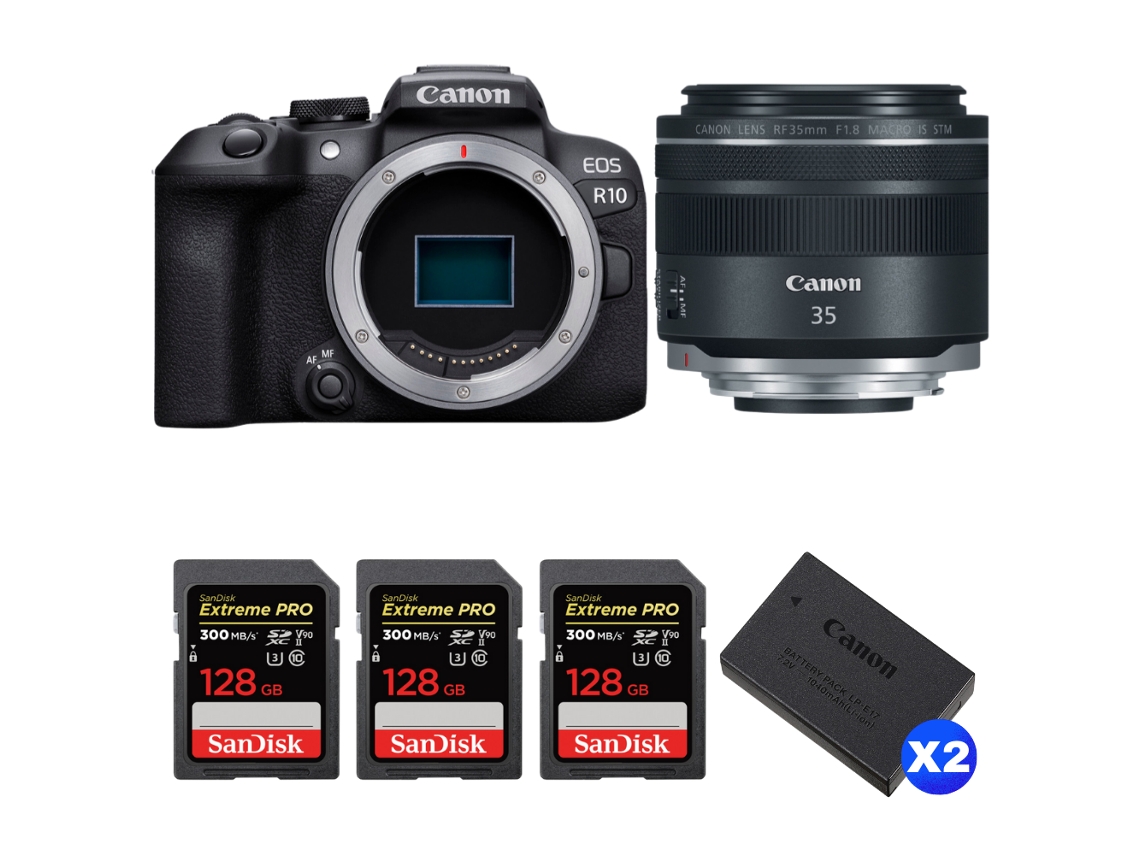 Eos R10 + Rf 35mm F1.8 Is Macro Stm + 3 Sandisk 128gb Uhs ii 300mb/s + 2 Canon Lp e17 + Ebook “20 Dicas para Fotos Que Impressionam” CANON